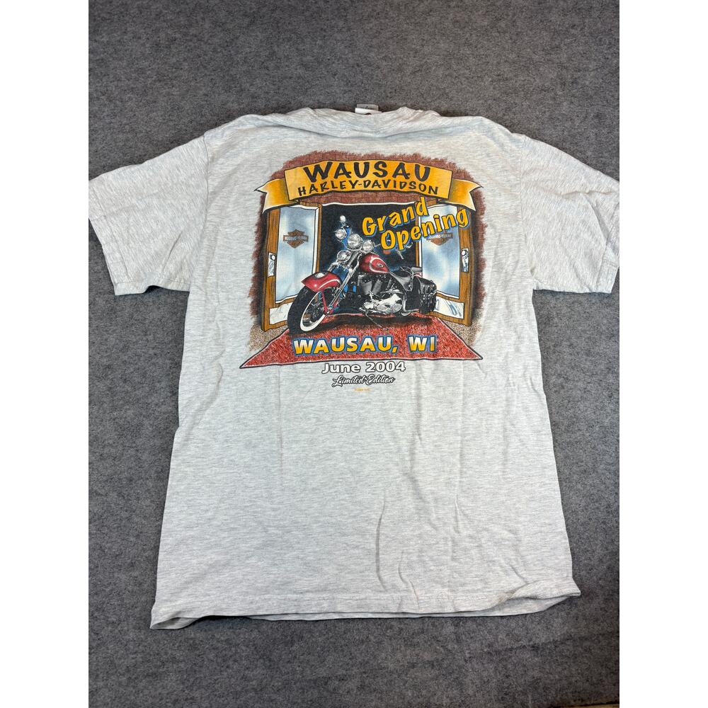 Harley Davidson T Shirt Mens Medium Gray Grand Opening Wausau Wisconsin Graphic